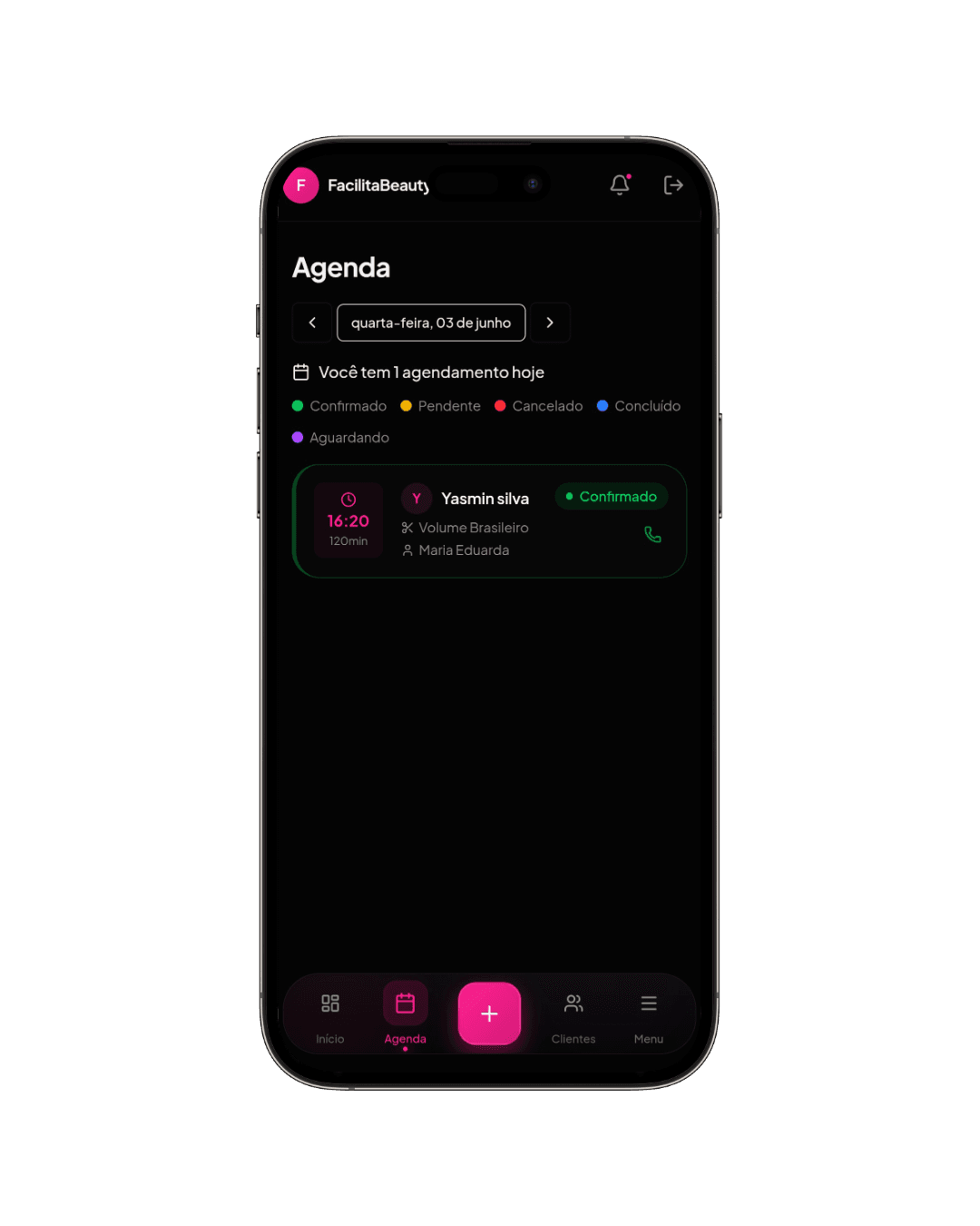 Dashboard com agendamento confirmado